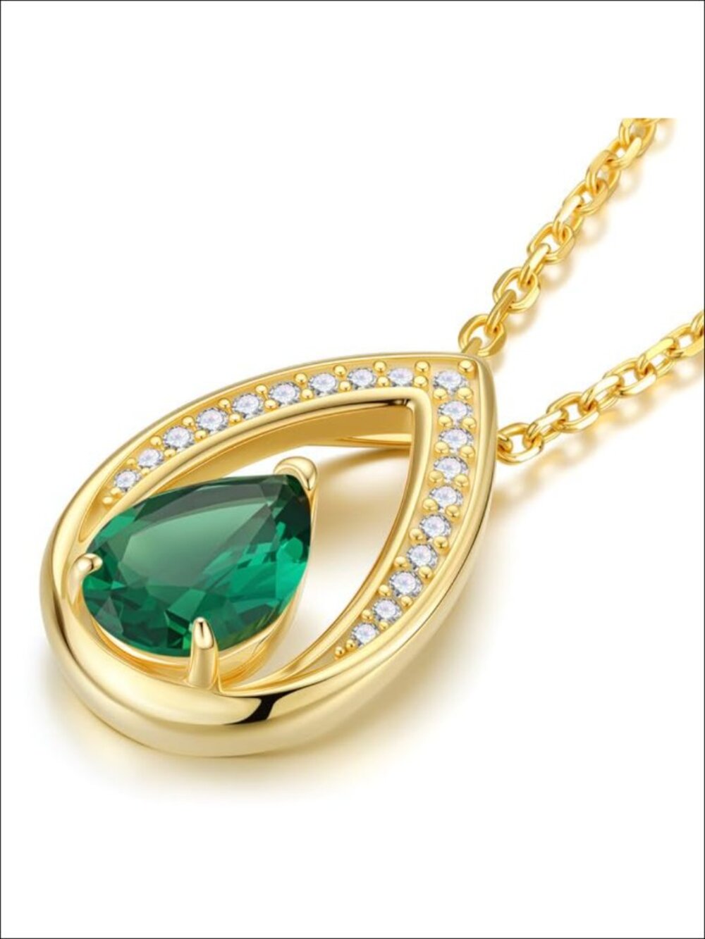 14K Gold Plated Birthstone Necklace for Women, Sterling Silver Teardrop
